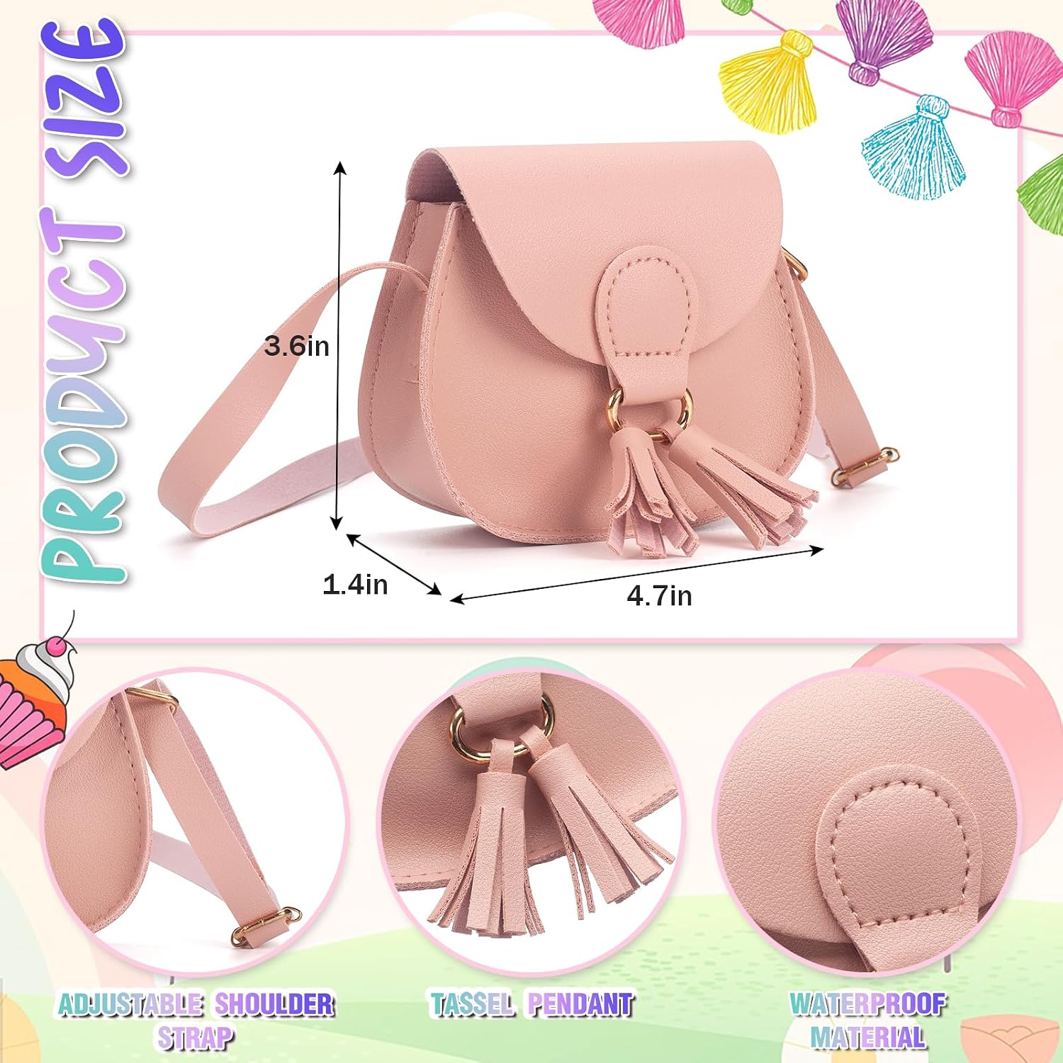 Girls Purse, Kids Crossbody Purse, Shoulder Bags for Toddler, Tassel Bags for Girls Age 2-14