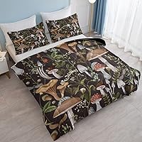 Vista 36 de SOULZZZ Juego de ropa de cama retro hippie tamaño matrimonial, edredón floral de hongos margaritas para niñas y mujeres, edredón negro con 2 fundas