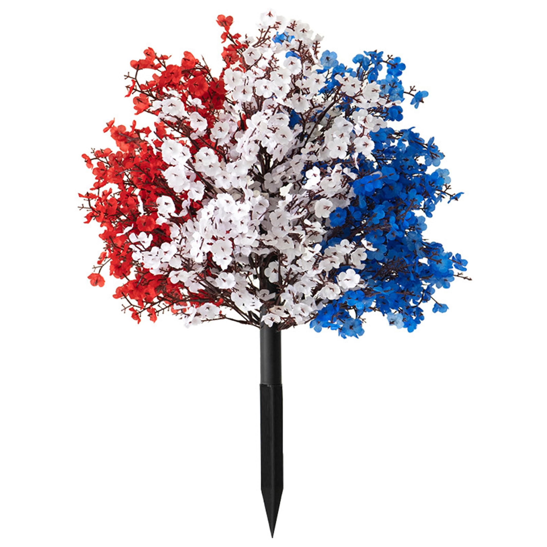Otbushit 16in Red White Blue Artificial Flowers Outdoor, 2-in-1 Patriotic Wreath & Ground Stake, Independence Day Garden Decor