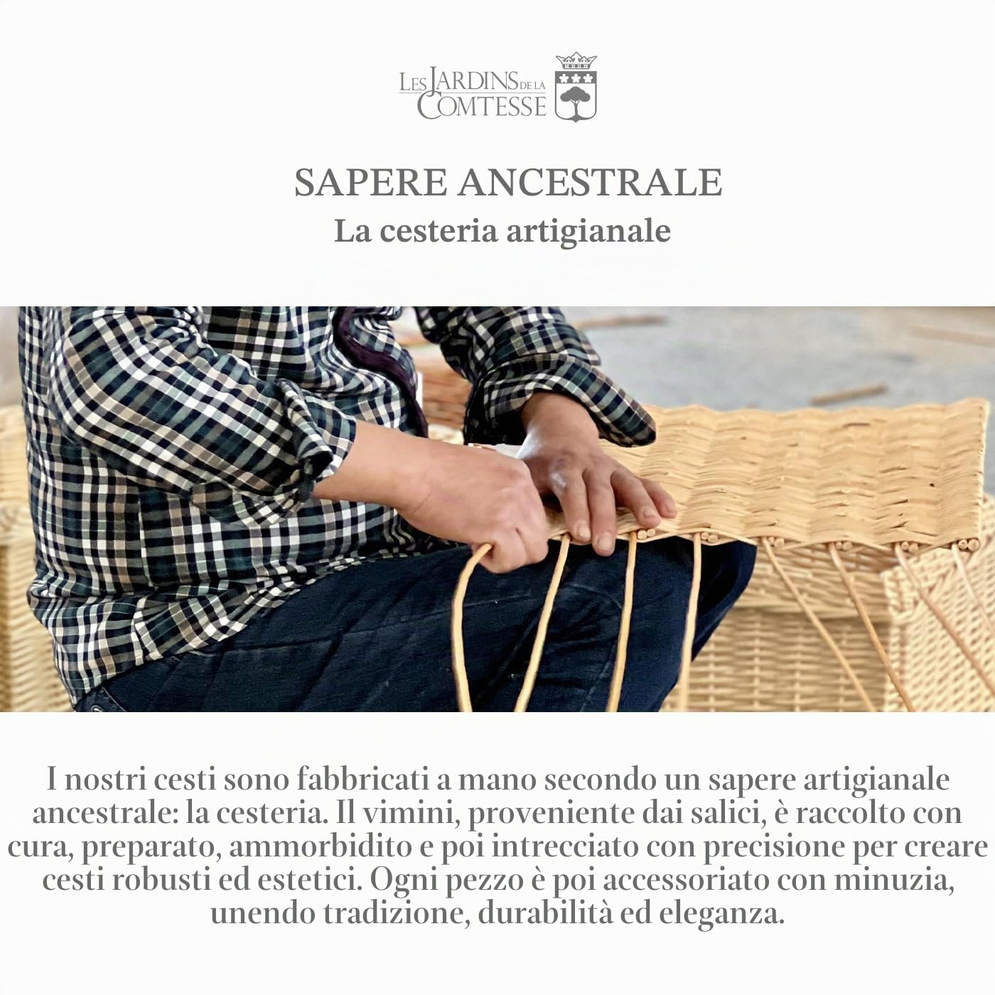 Les Jardins de la Comtesse - Cesto da picnic Marly in tessuto a quadretti blu - Completo- 4 Persone - Scomparto frigo isotermico - Piatti in ceramica e bicchieri da vino in vetro - 46 x 31 x 20 cm