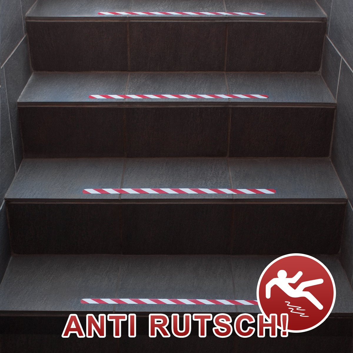 Anti-Rutsch-Streifen für Treppenstufen / 65 x 3 cm / 10 Stück/rot reflektierend/selbstklebend
