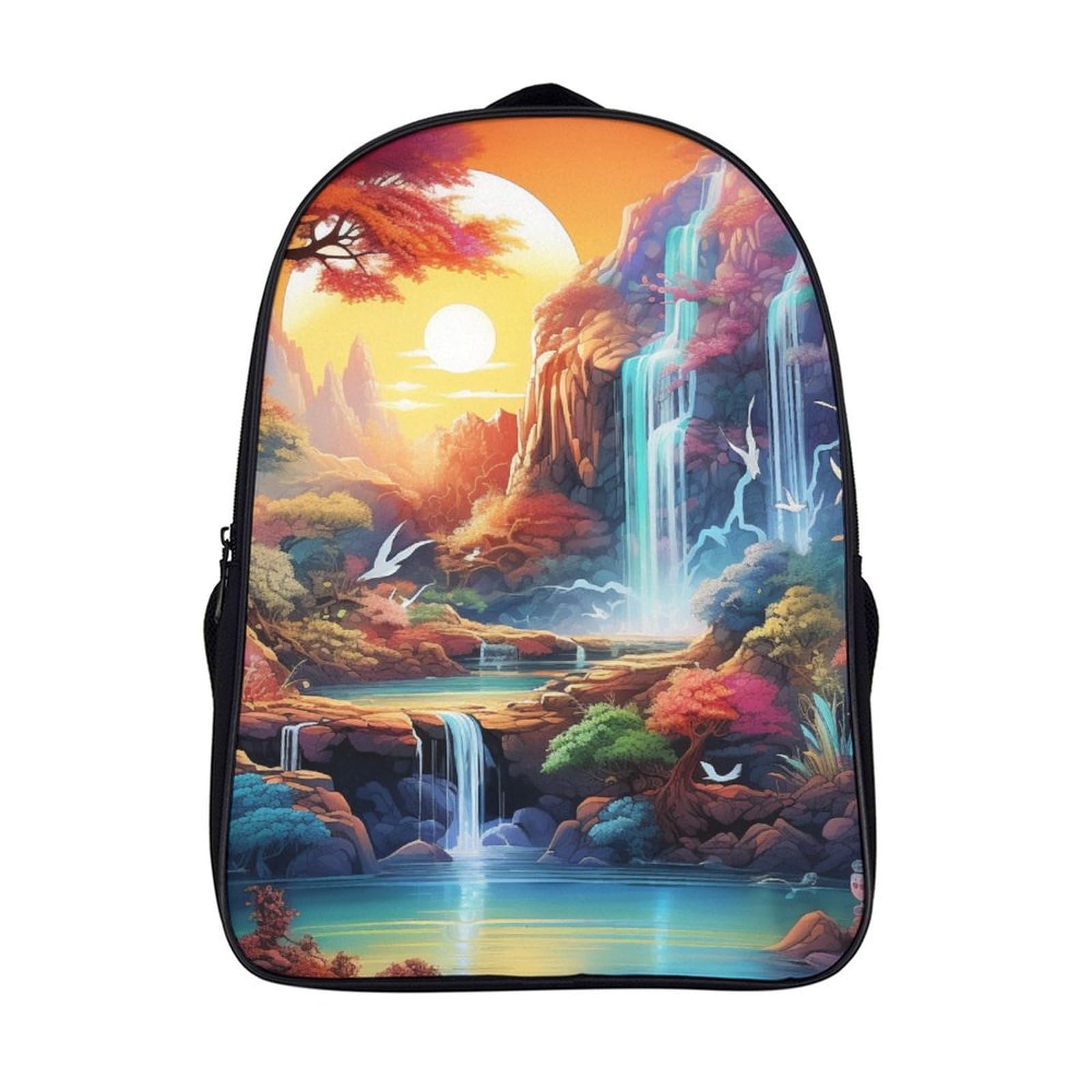 XIAOCHENG Waterfall Wonderland Escolar Mochila Entre Mochila Estampada Bolsa De Impermeable Respirable Material De Lienzo Poliéster Para Niños Niñas Estudiantes Adolescentes 40x28x16cm