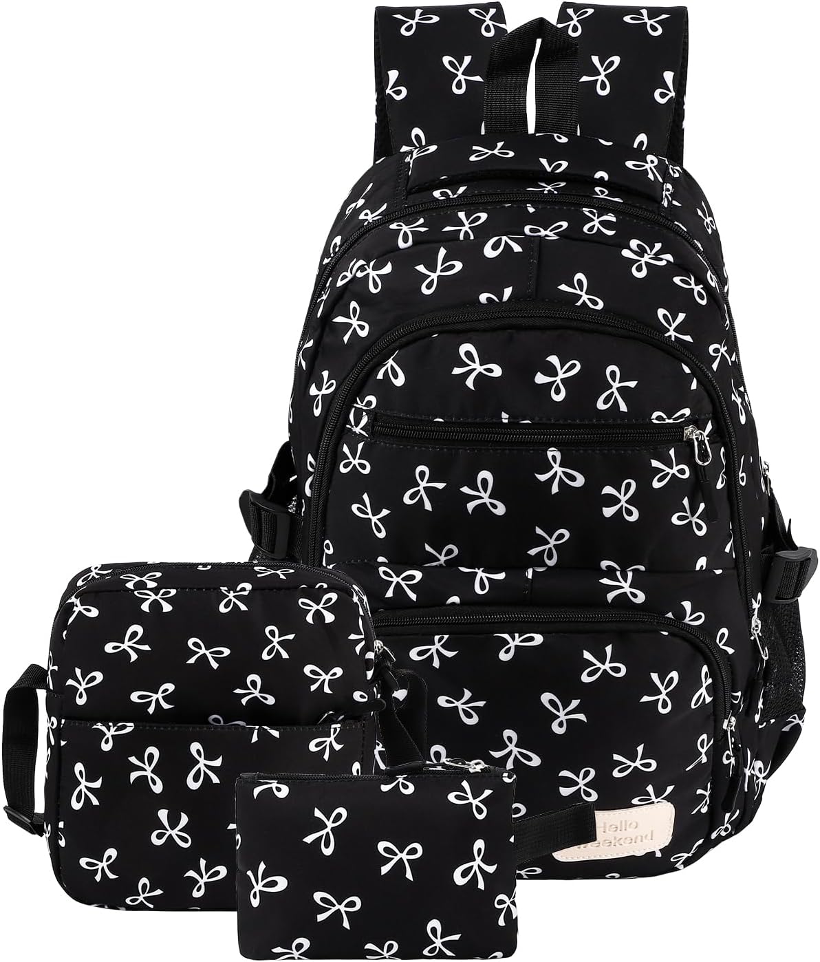 Bow Backpack, Coquette Backpack for Women, Blackbackpack Shoulder Bag 3PCS Set, Cute Large Capacity Versatile Rucksack