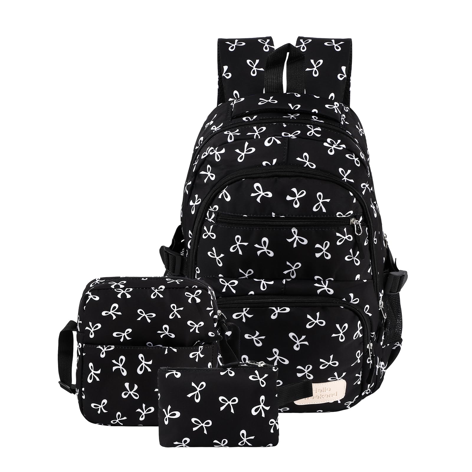 Bow Backpack, Coquette Backpack for Women, Blackbackpack Shoulder Bag 3PCS Set, Cute Large Capacity Versatile Rucksack