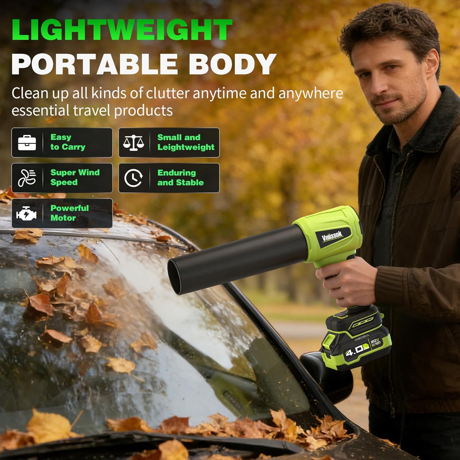 Electric Cordless Leaf Blower with Battery and Charger, Mini Jet Dry Fan, Snow Blower, Ultra Lightweight Handheld Blower for Patio, Garden, Lawn Care, Garage, Car Blowing Water with Extended Nozzle