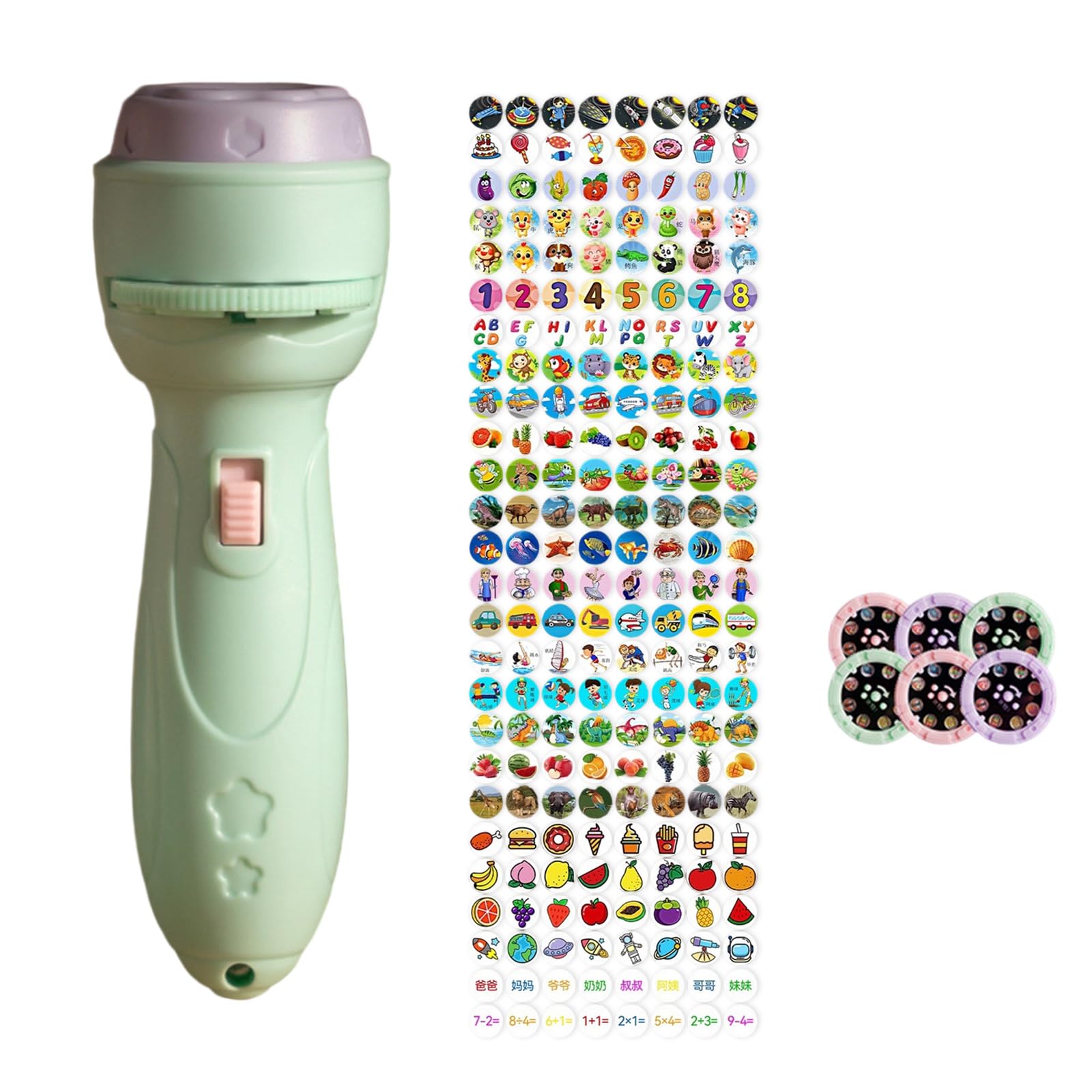 Kalttoy Green Safe Kids Projector Flashlight Educational Toy Discs 48 Cartoon Images Lamp Toy Educational Projector Flashlight