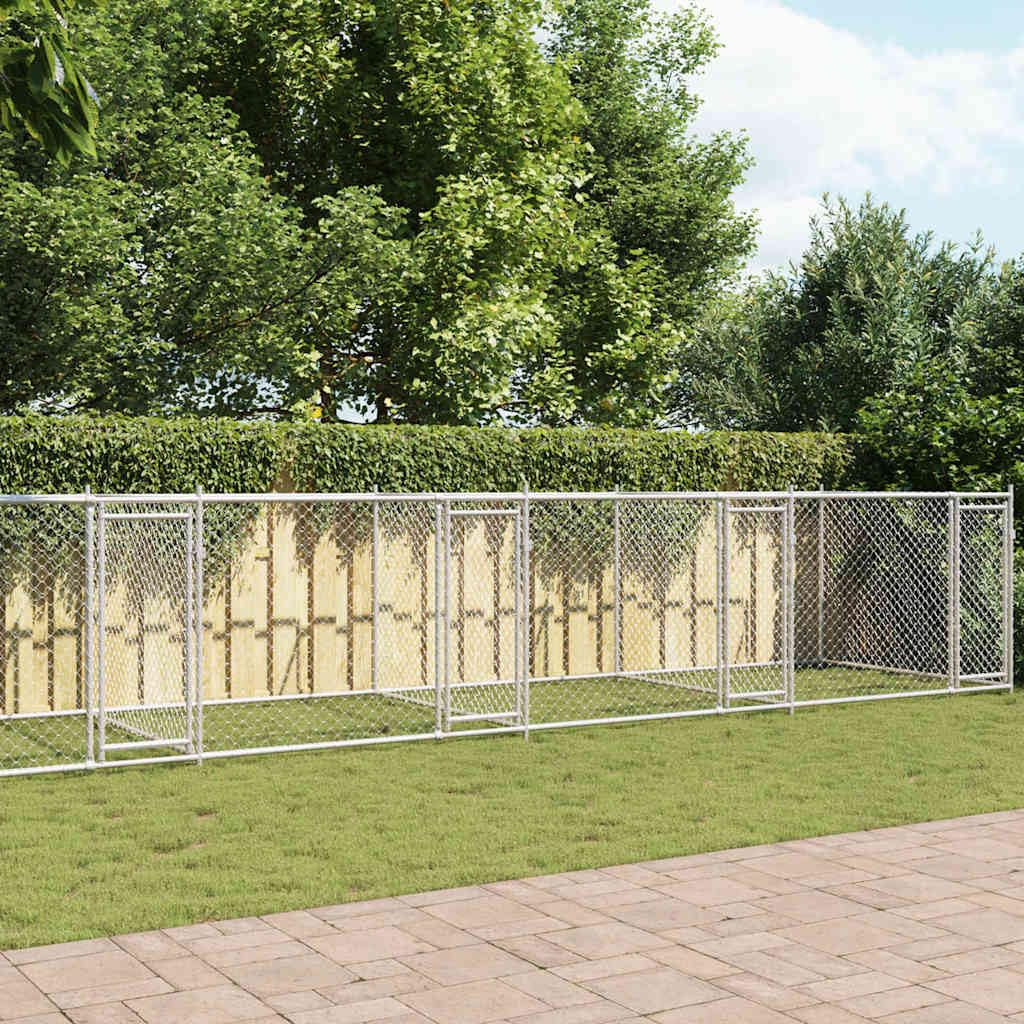 Perrera para perros de acero galvanizado con puertas gris 12 x 2 x 1,5 m, salida para perros cachorros, jaula con seguridad, protección, entrenamiento y separación en el jardín o terraza