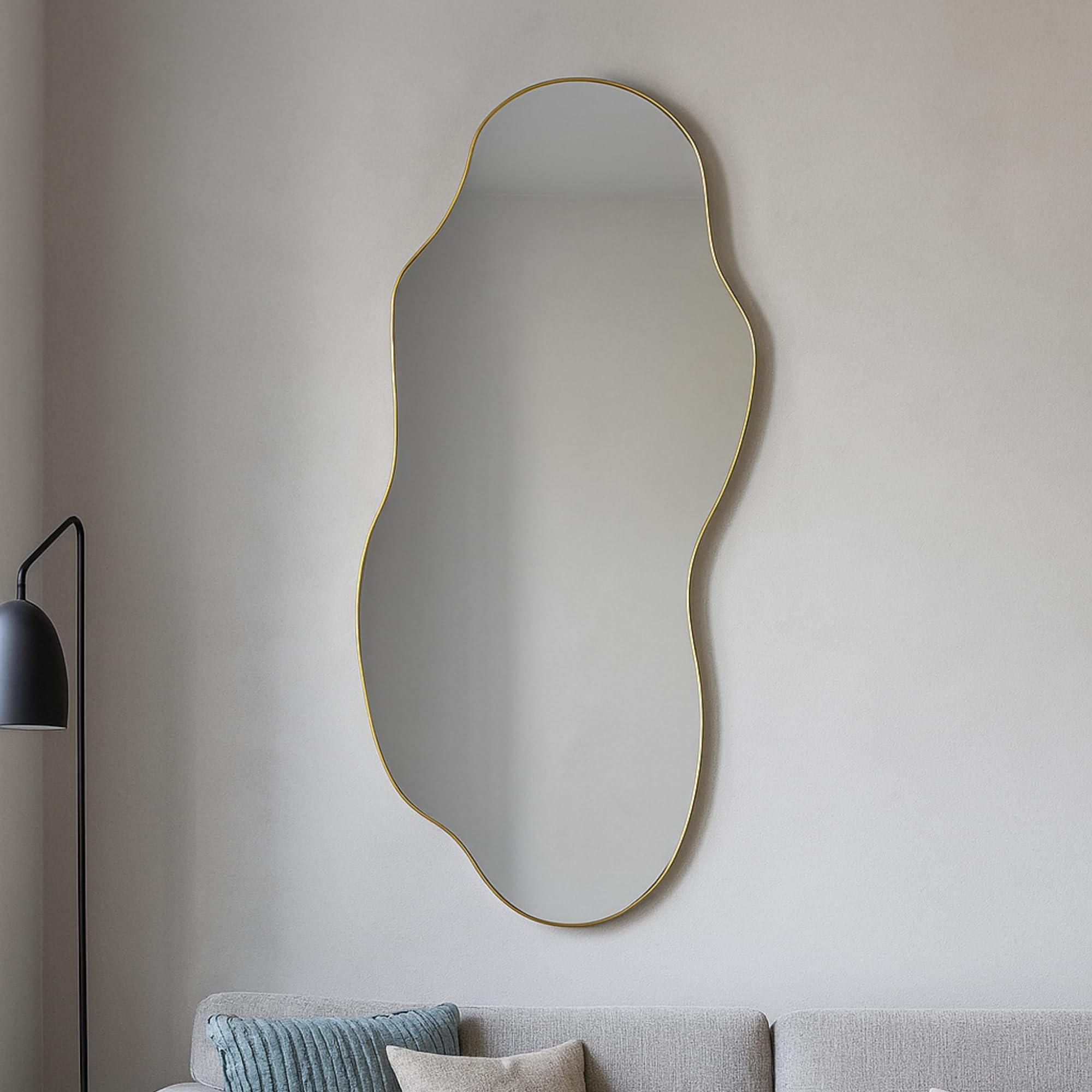 SensaHome Miroir Mural Luciano – Miroir Organique – Design asymétrique – 120 x 60 cm – Doré