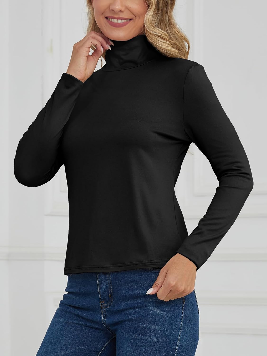 VENTELAN Women's Long Sleeve Turtleneck Shirts Fall Winter Lightweight Base Layer Solid Slim Fit Comfy Thermal Underwear Tops - Image 2