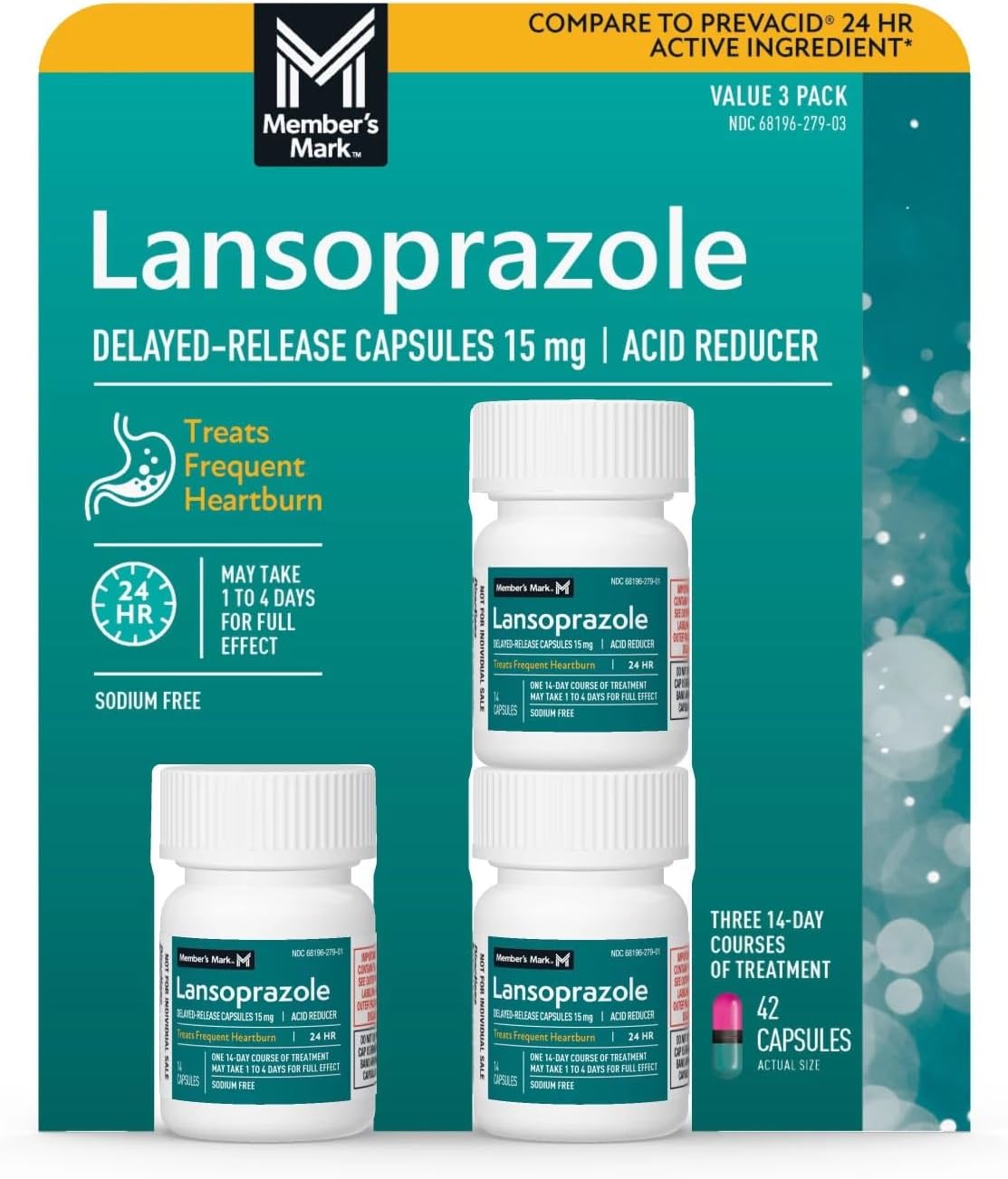 Members Mark Lansoprazole Delayed Release Capsules, 15 mg (42 Count)