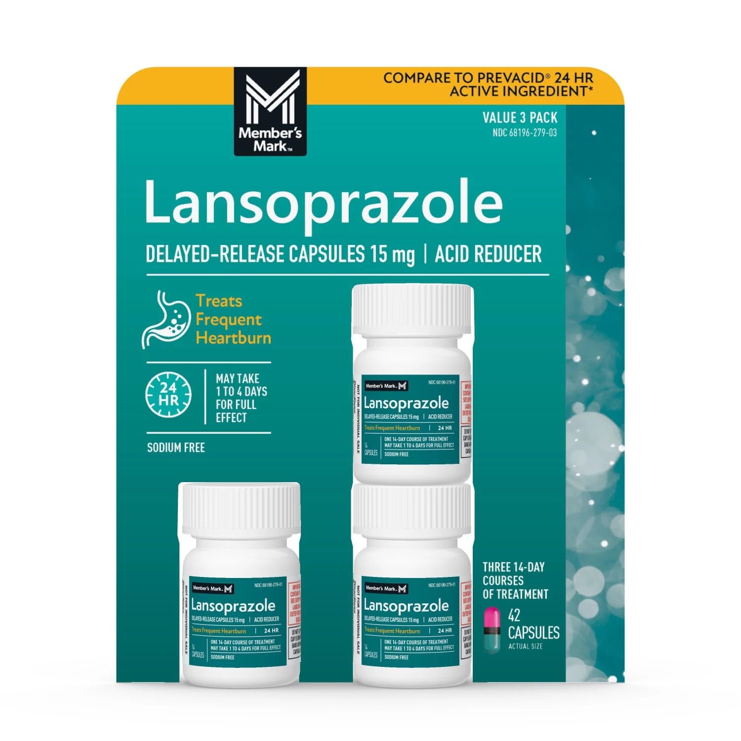Member's Mark Lansoprazole Delayed-Release Capsules, USP 15mg (42 Count)