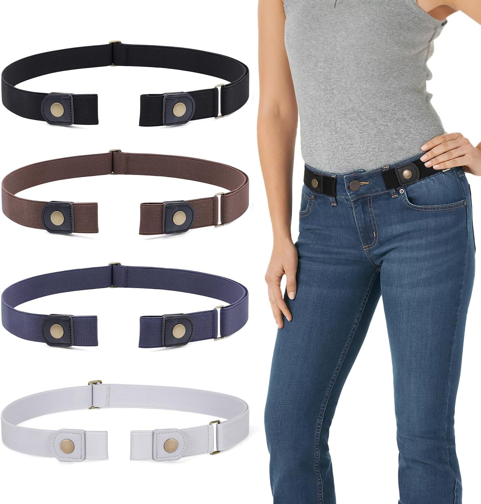 3 Pack 4 Pack No Buckle Invisible Stretch Belt Buckle-Free Elastic Belt for Women and Men