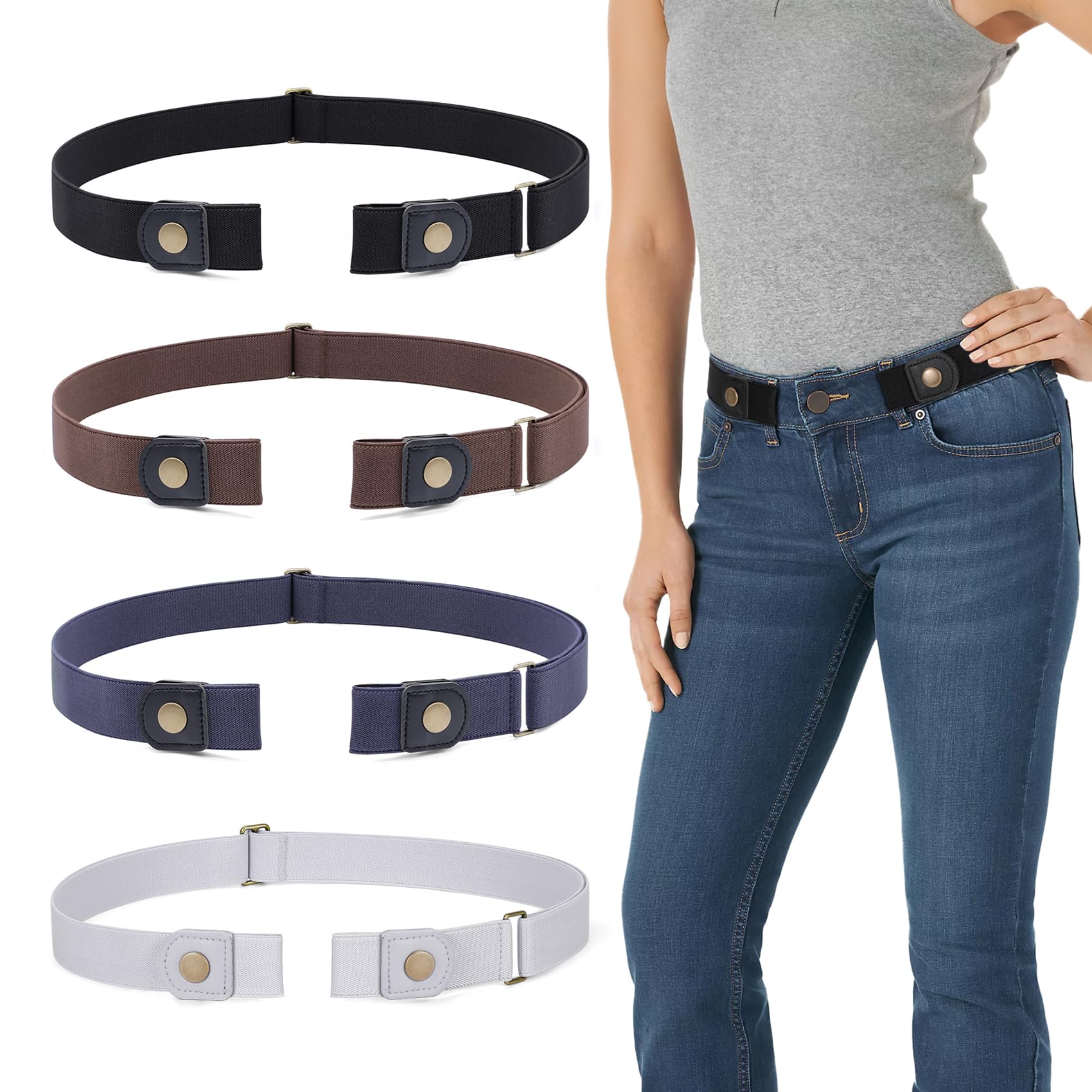 3 Pack 4 Pack No Buckle Invisible Stretch Belt Buckle-Free Elastic Belt for Women and Men
