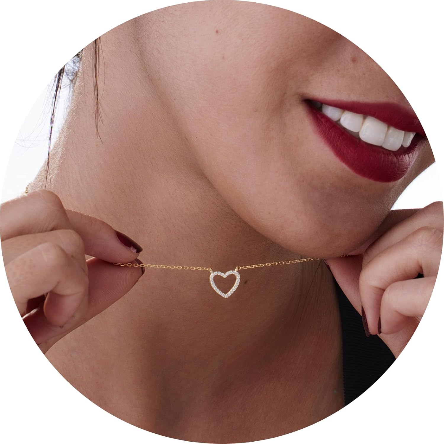 925 Sterling Silver Heart Necklace for Women Non-tarnish 14K Gold Plated Necklaces Dainty Cubic Zirconia Love Pendant Adjustable Chain Necklace for Women Hypoallergenic - Image 2