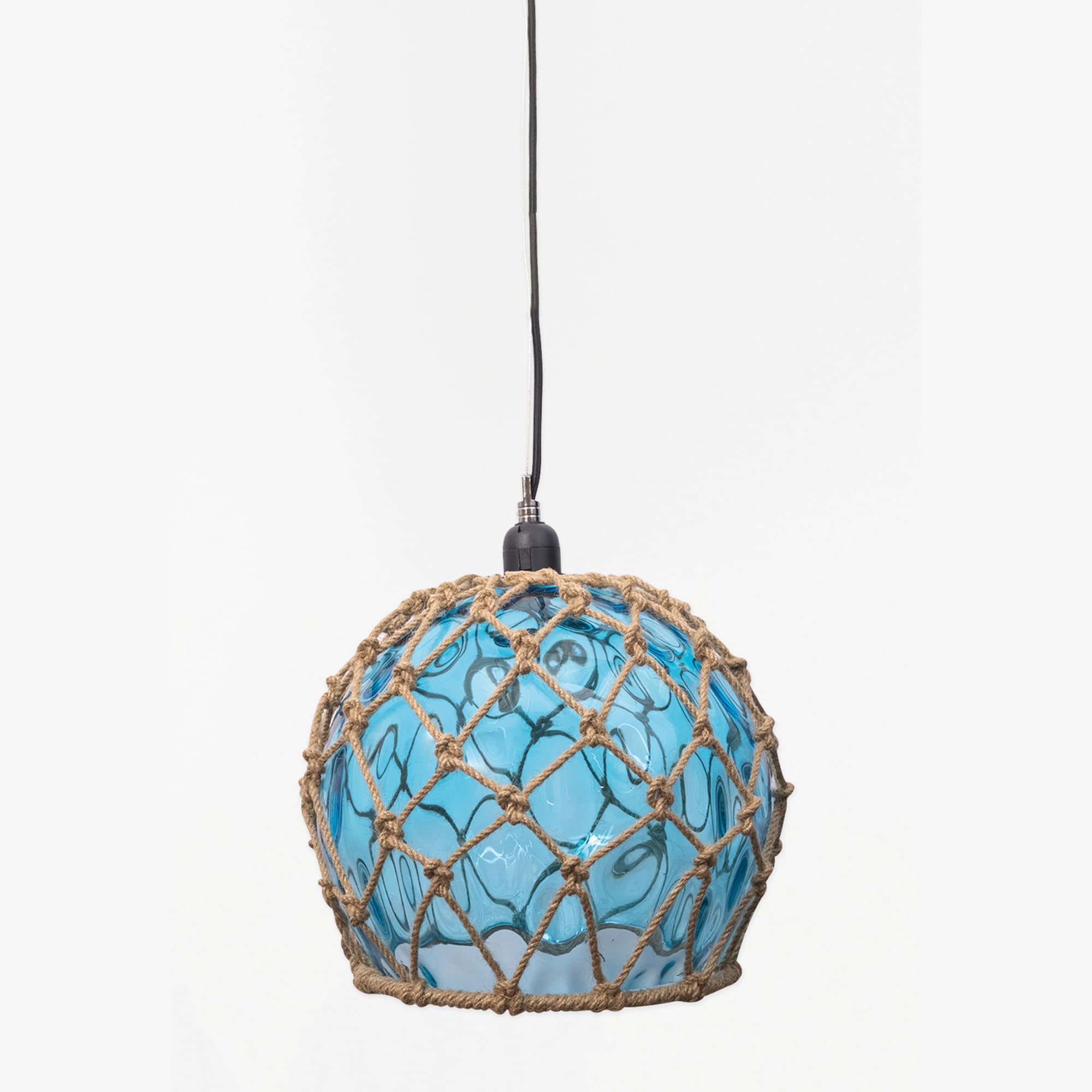 Lámpara de techo marinera con forma de boya náutica de cristal, lampara colgante medida Ø30cm, ideal par decorar espacios con estilo náutico (AZUL)