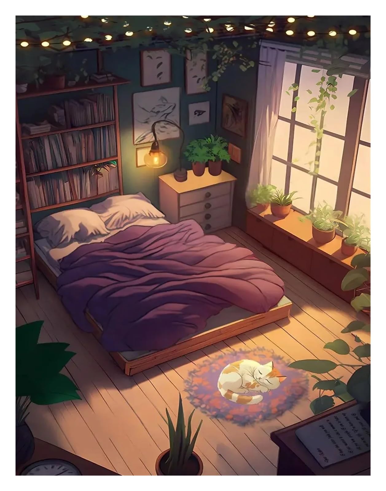 Tableau déco nature dessin animé vue de nuit 40x50cm B