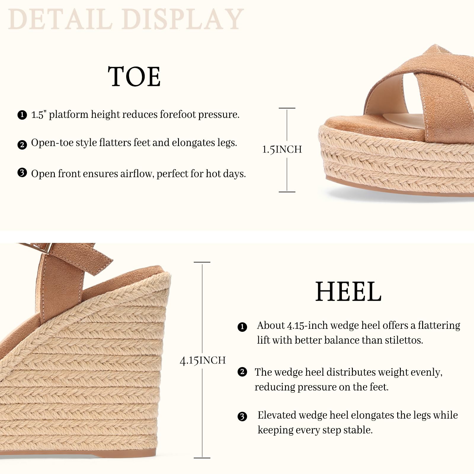 VICKI·VICKI Zeppe per le donne Sandali con plateau Tacchi con zeppa per sandali Comodi Espadrillas Estivi Scarpe con cinturino alla caviglia e punta aperta