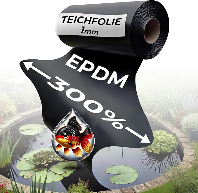 Teichfolie24 EPDM Teichfolie 4 x 4 m — hochelastische, langlebige Kautschukfolie für Gartenteiche — Teichfolie