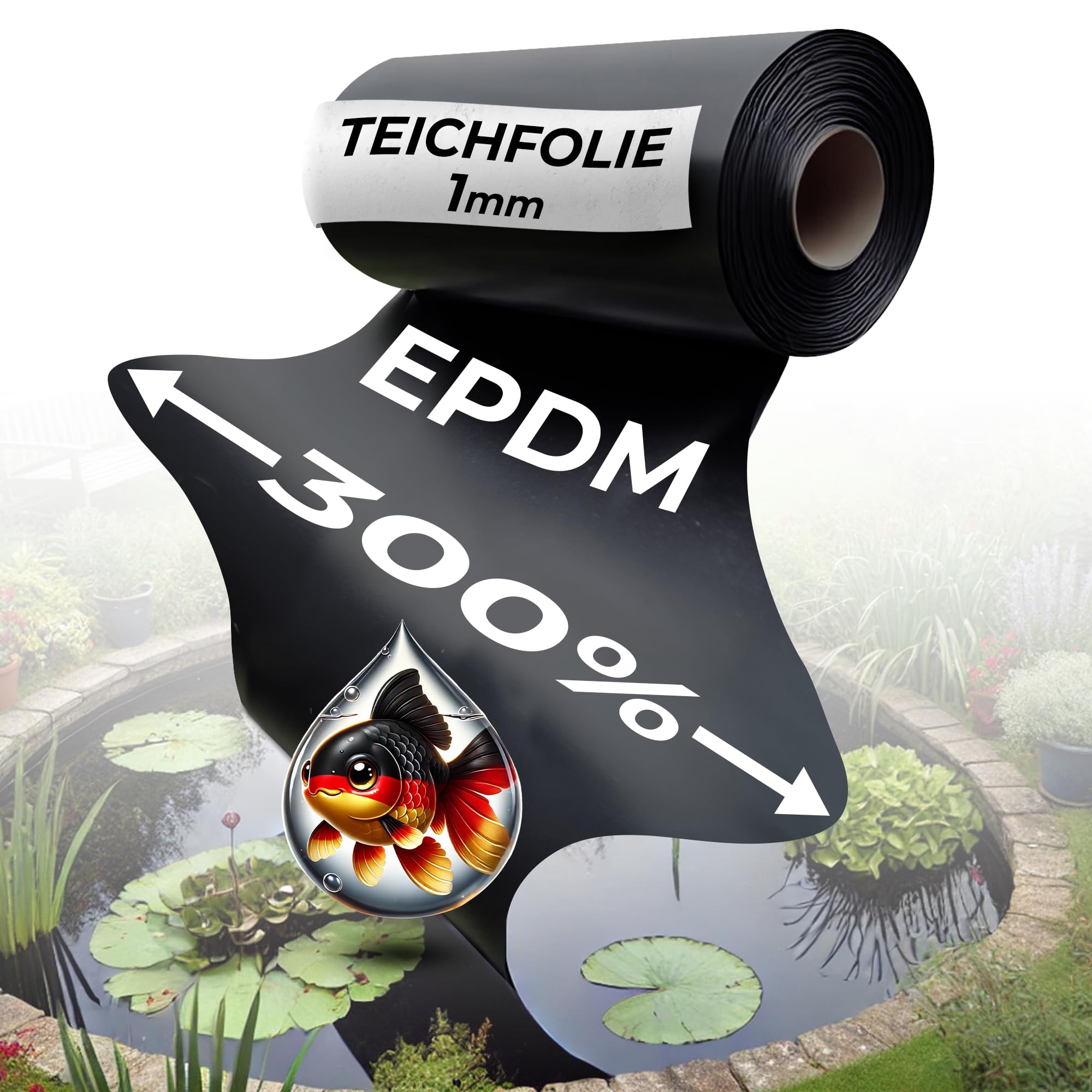 Teichfolie EPDM 8x6m hochelastisch langlebig für Teich Schwimmteich Wasserlauf Hochbeet Badeteich