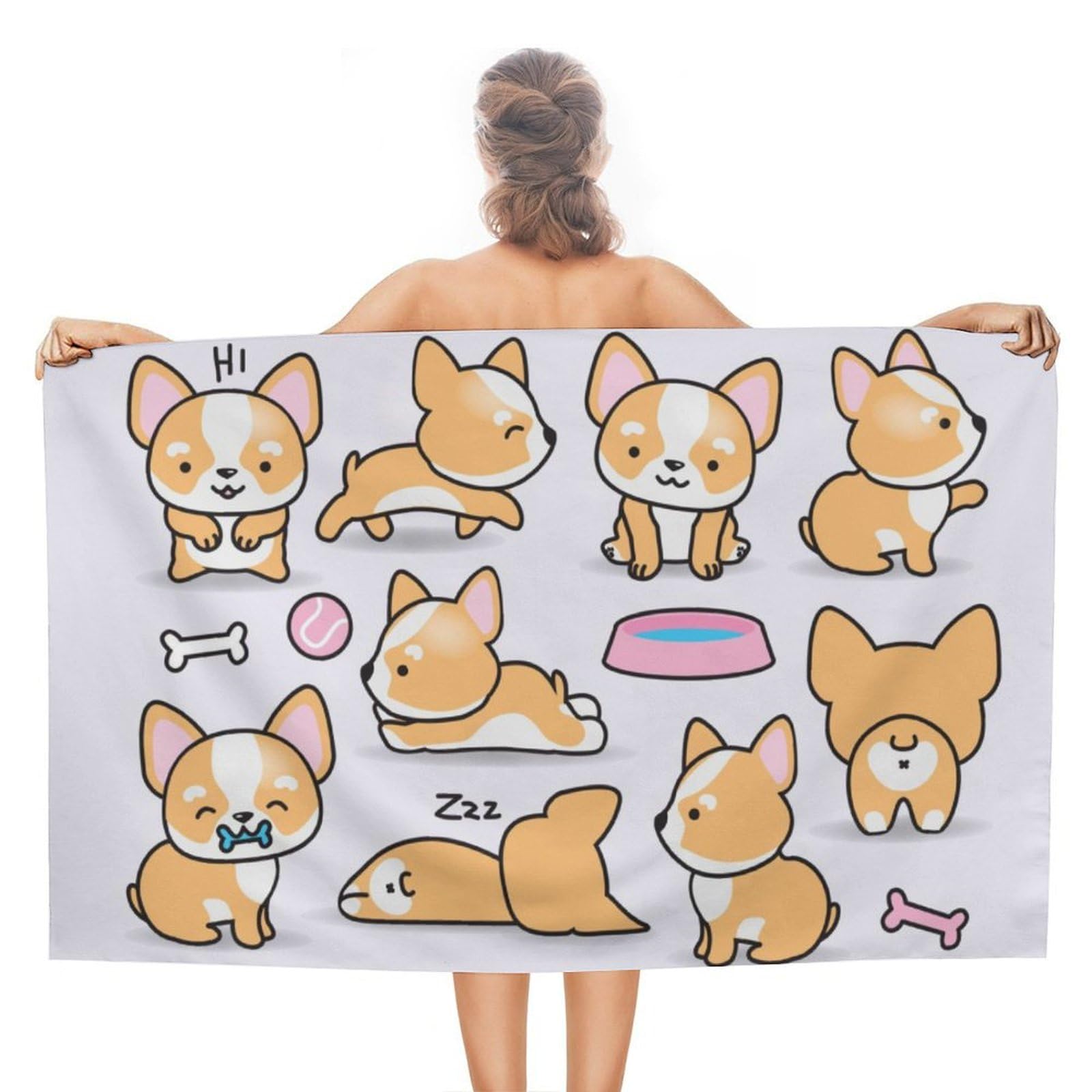 LEDFCVSU Beach Towel, Funny Corgi Bath Towel, Absorbent Towel for Swimming, Sports, Travel