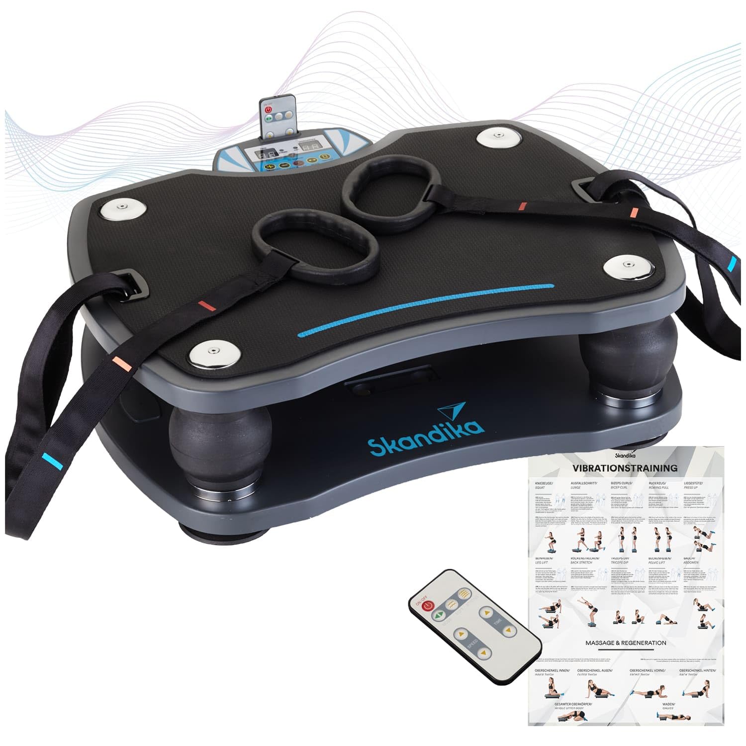 Skandika Vibrationsplatte 500 3D Vibration | große rutschsichere Fläche | 4 Programme + 20 Stufen | Fitness Von Zuhause | Inkl. Trainingsbänder, Fernbedienung + Poster | Fitness von Zuhause
