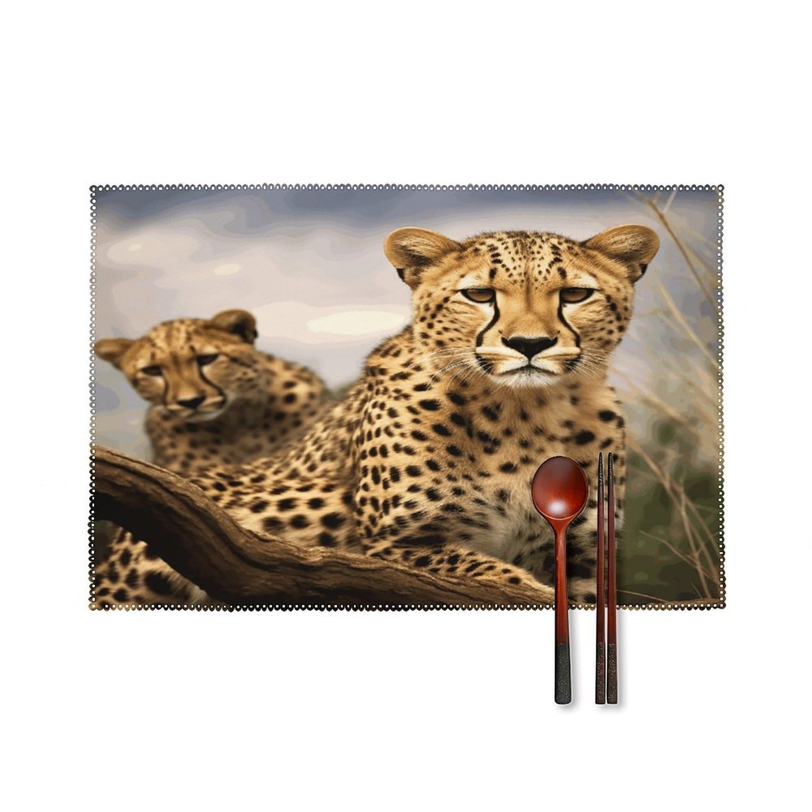 Cool Leopard Placemats Set of 4 Canvas Washable Cloth Place Mats Wipeable Heat Resistant Table Mats Elegant Cloth Placemat for Kitchen Dinning Party Table Decor 12" X 18"