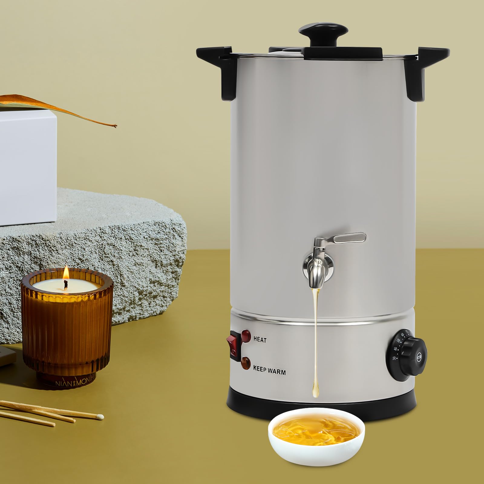 Wulimasun Candle Wash Melter, 10 L, Electric Melting Wax, DIY Beeswax Candle, DIY Tool Set at 30-110 °C, for Soy Wax and Paraffin Wax, 22 x 42 cm