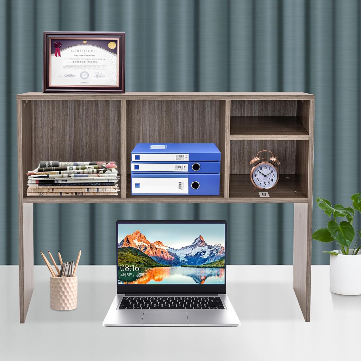 LOHISHILO Computer Desk Bookshelf Organizer, Desk Bookcase