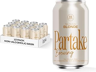 Partake Brewing Craft Non Alcoholic Beer, Blonde 12 Pack x 12 Fl Oz Cans - Low Calorie & Carb, No Sugar, All Natural Ingredients - Award-Winning Taste, Non Alcoholic Beer Without the Empty Calories