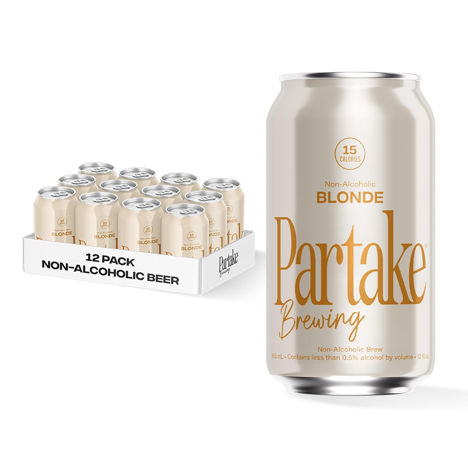 Partake Brewing Craft Non Alcoholic Beer, Blonde 12 Pack x 12 Fl Oz Cans - Low Calorie & Carb, No Sugar, All Natural Ingredients - Award-Winning Taste, Non Alcoholic Beer Without the Empty Calories