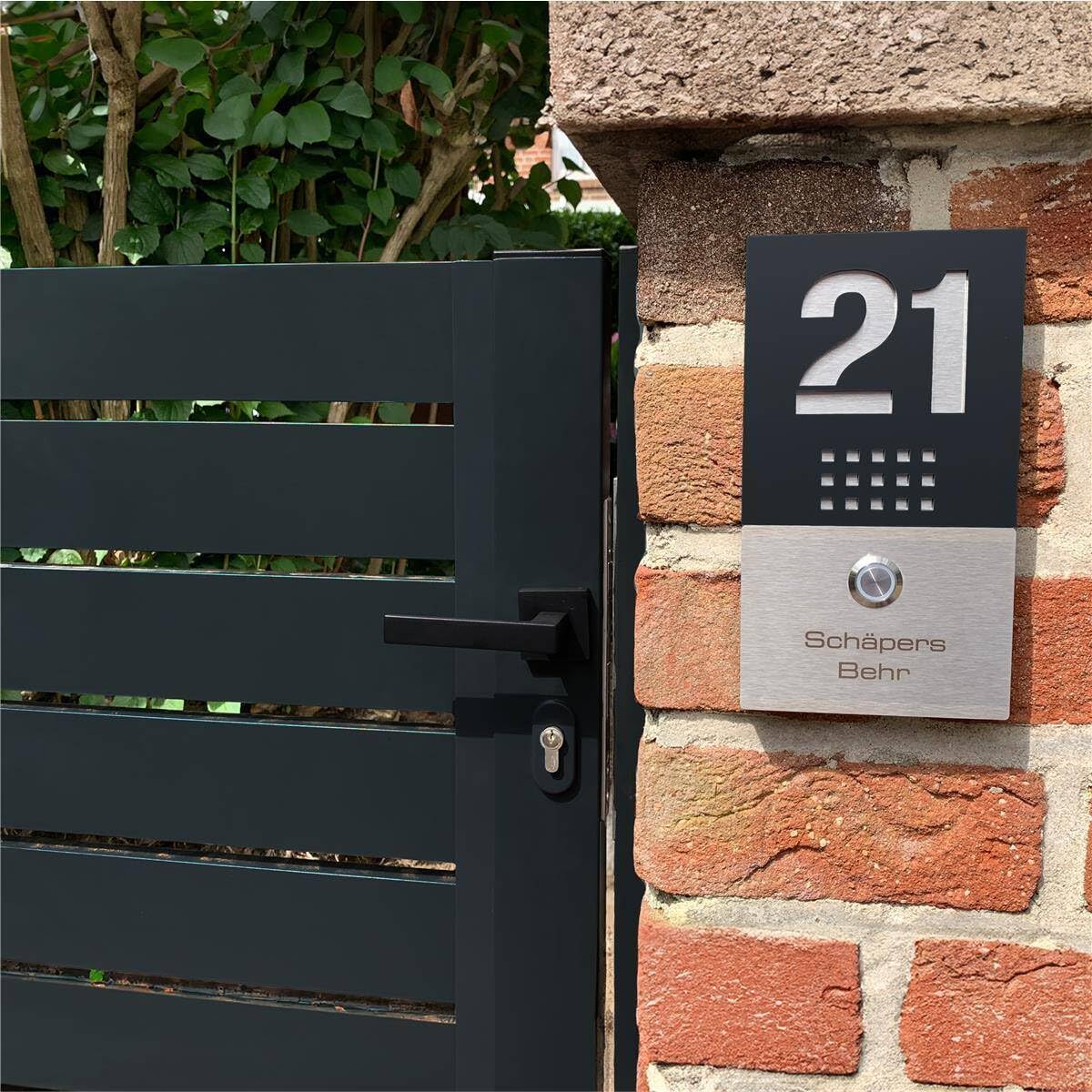 Metzler campanello wireless acciaio inox V2A pulsante porta ingresso incisione personalizzata montaggio a parete nero RAL 9005 portata 200m impermeabile IP67 batteria A23 inclusa melodie selezionabili