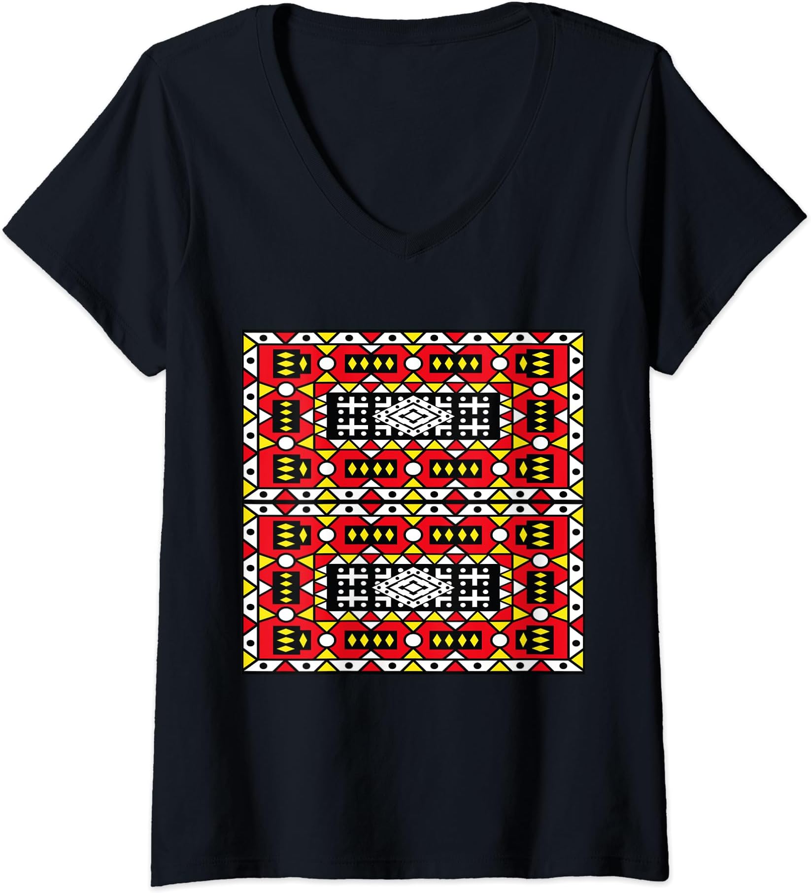 African Pattern Samakaka Angola V-Neck T-Shirt