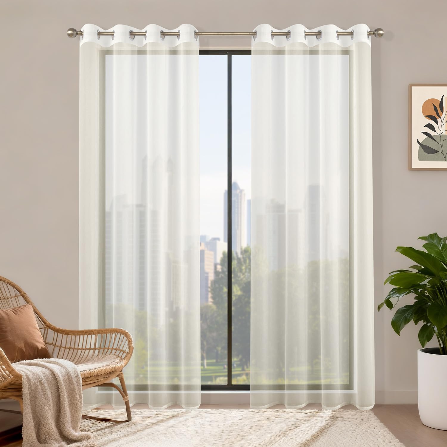 Runyéla Voile Gardinen mit Ösen 2er Set, H 220 x B 140 Stores Gardinen Beige Transparent, Vorhänge Durchsichtig, Ösenvorhang Schlaufenschal für Schlafzimmer Wohnzimmer Küche Sheer Curtains