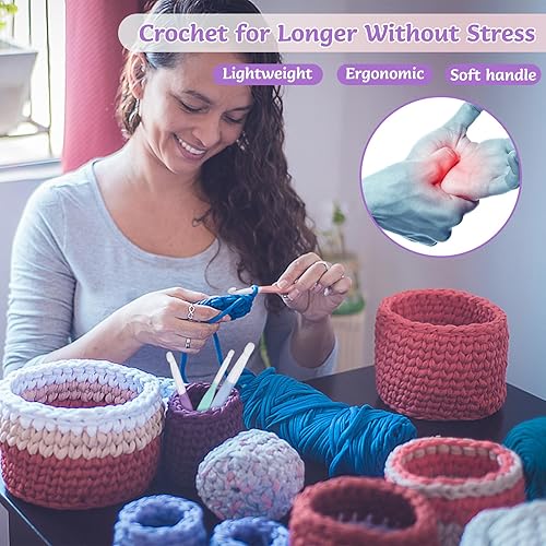 Miniatura 5 de Katech Juego de 4 ganchos de ganchillo de gran tamaño (0.315 in, 0.394 in, 0.472 in, 0.591 in), juego de agujas de ganchillo ergonómicas para