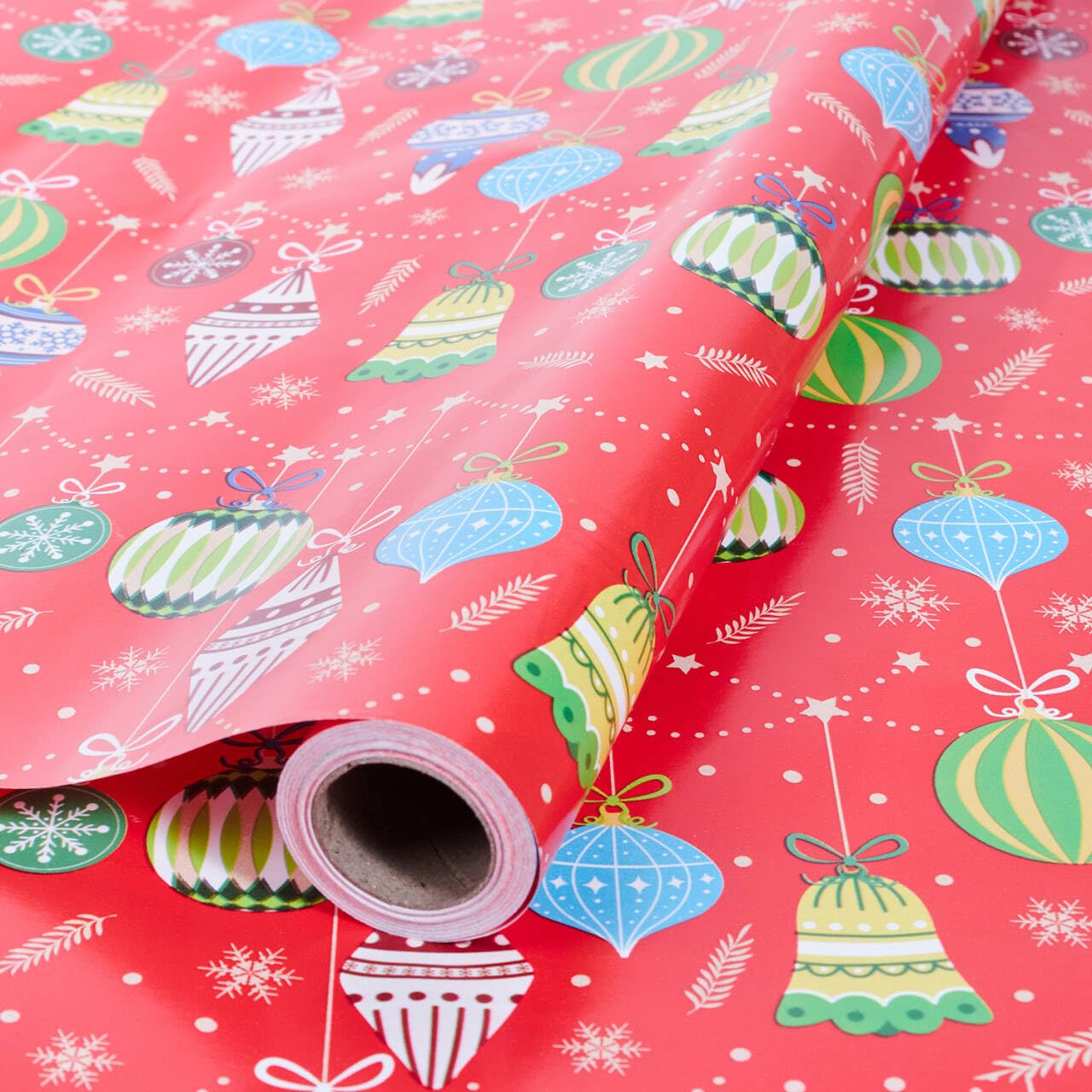Christmas Wrapping Paper Roll,43cm*12m Christmas Elements Collection Paper for Xmas Present (Red)