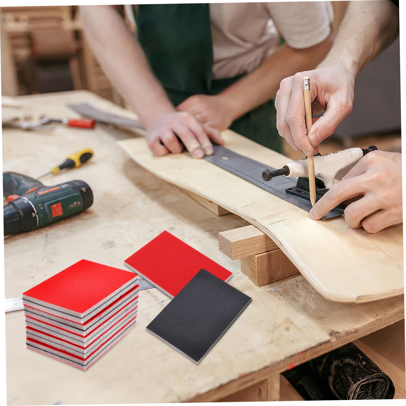 Mobestech 100stücke Schleifpads Aus Schwamm Und Sandpapier Für Holz Auto Und Handwerksprojekte Verschiedene Körnungen Wiederverwendbar Für Effektives Schleifen Und Polieren