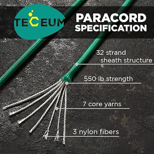Vista 220 de TECEUM - Cuerda resistente 1000 de 1000 / 200 / 100 / 50 pies, más de 40 colores, cuerda para supervivencia y campamento, cuerda de nailon Patriot