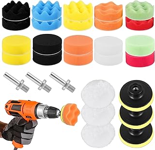 29Pcs Car Polishing Pad Kit 3 Inch, Car Sponge Buffing Pads with Drill Adapter, Reusable Wool Fiber Polishing Pad, Car Detailing Drill Waxing Polishing Kit for Vehicle Waxing Boat Polishing