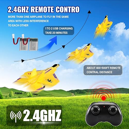 Miniatura 50 de Aviones planeadores de control remoto de 2.4 GHZ 2 canales, caza RC fácil de volar, avión de control remoto con giroscopio de equilibrio automático