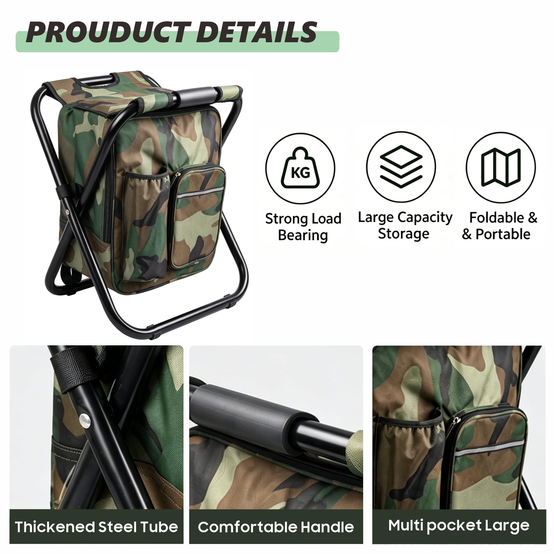 3 in 1 sgabello da pesca zaino portatile leggero sedia zaino con borsa termica pieghevole zaino per campeggio caccia pesca