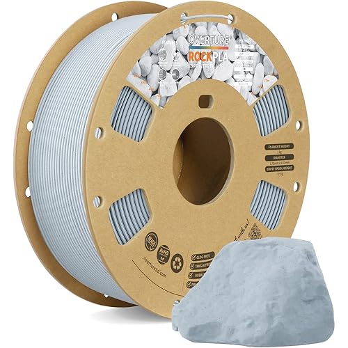 OVERTURE Rock PLA Filament 1.75mm, Marble PLA 3D Printer Filament 1kg Spool (2.2lbs), Dimensional Accuracy +/- 0.02 mm, Fit Most FDM Printer (Moonlight Gray)