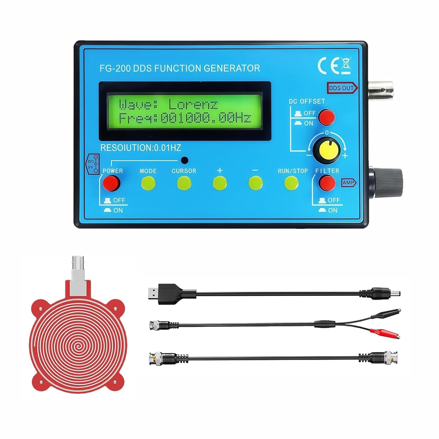 tooloflife Portable DDS Signal Function Generator 0.01Hz-500kHz 7.83Hz Schumann Resonator Frequency Generator with 15 Waveforms for Lab and Field Use (with Dual-Ended BNC Cable)