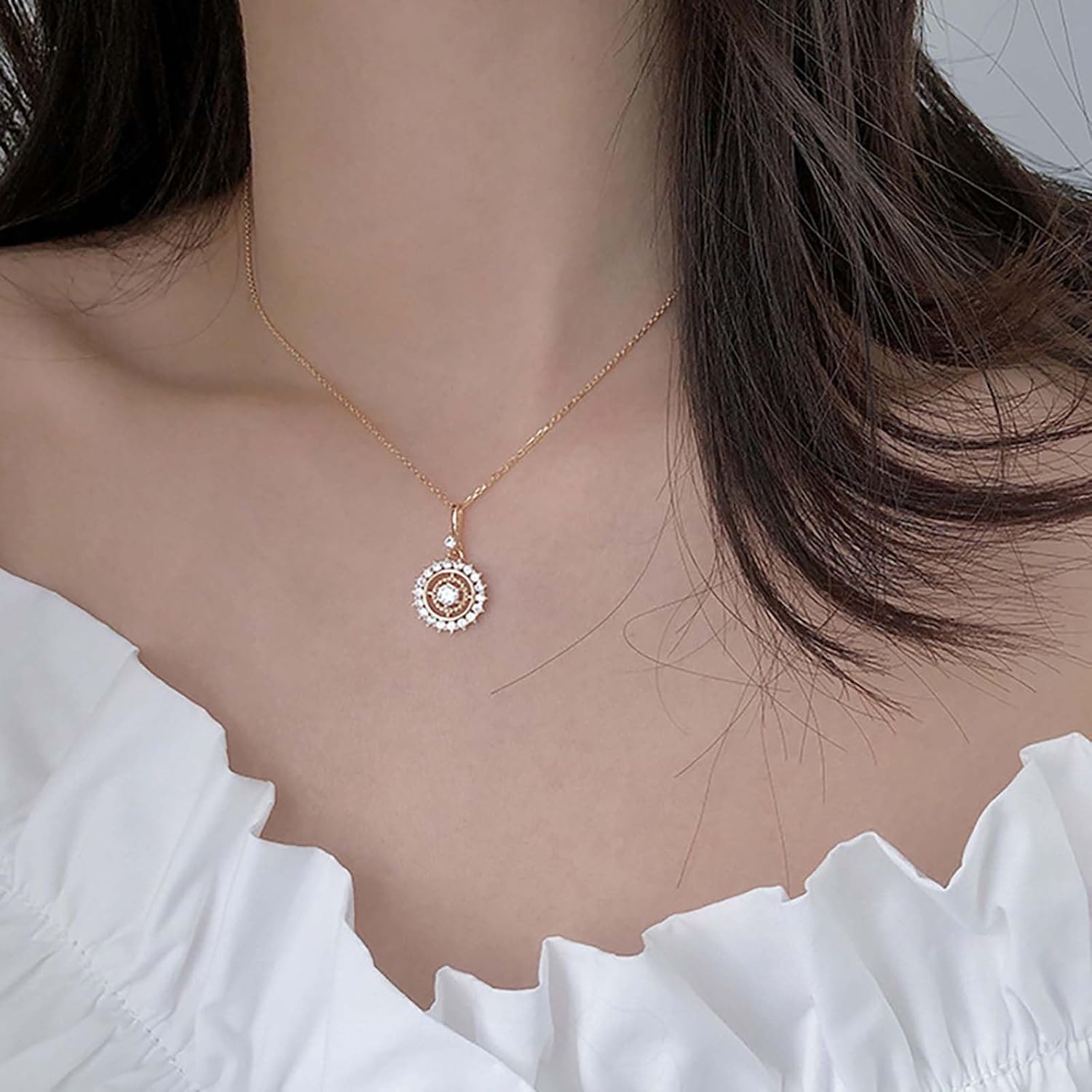 Andelaisi Boho Crystal Compass Necklace Vintage Compass Circle Pendant Necklace Gold Round Compass Choker Necklace Adjustable Compass Chain Necklace Jewelry for Women - Image 2