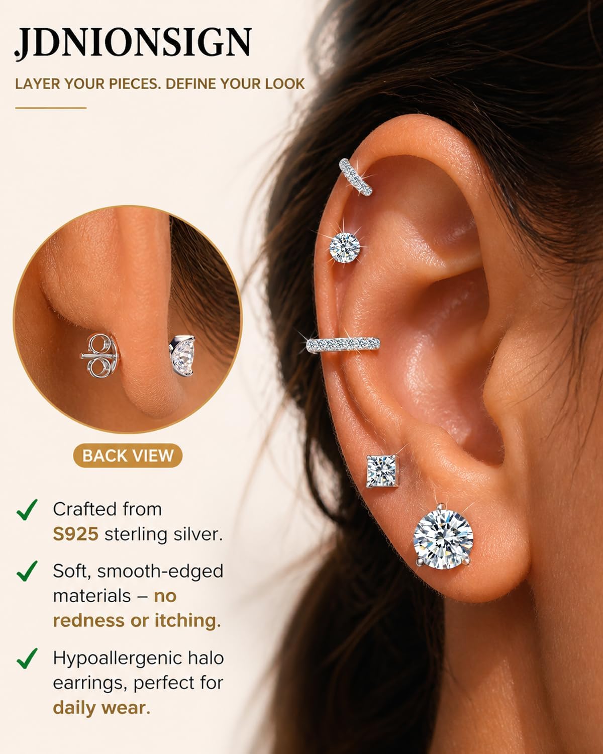 Moissanite Earrings Studs, 925 Sterling Silver Hypoallergenic 1-4CT