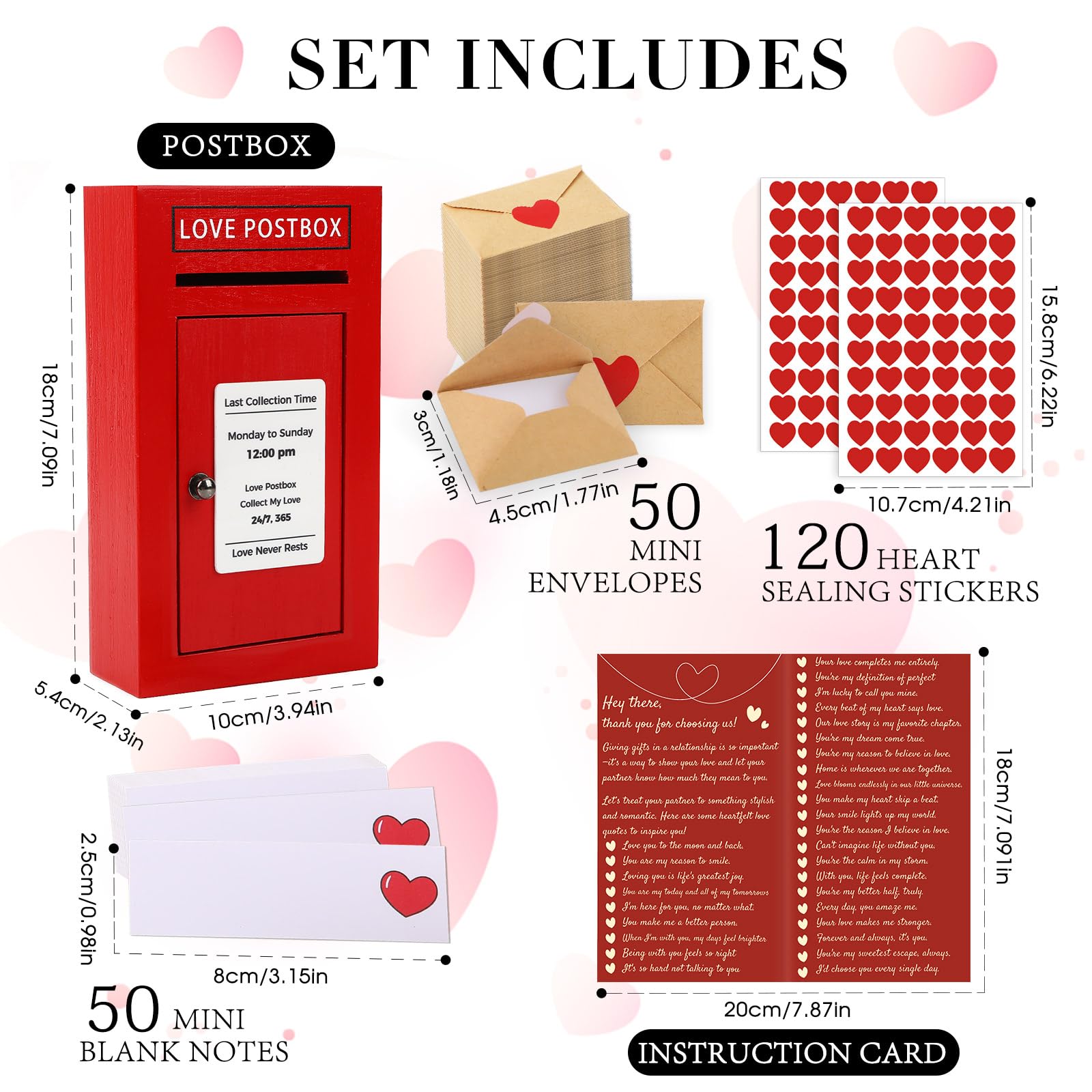 Romantic Love Postbox with 50 Mini Love Notes and Envelopes, Valentines Day Gifts for Him, Cute Valentines Gift for Husband Boyfriend, Vday LoveLetter, Long Distance Relationship Gifts