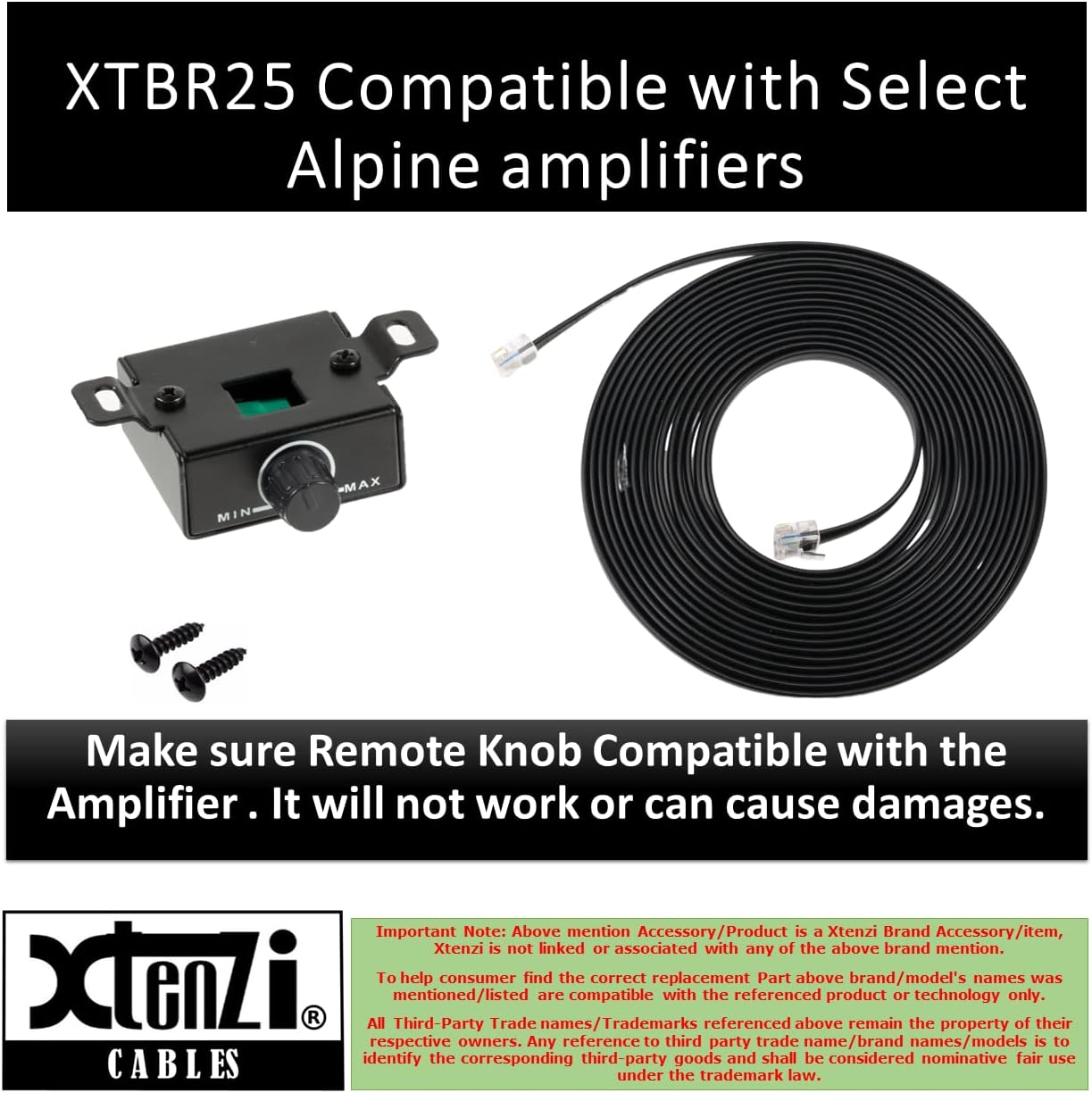 Xtenzi Amplifier Remote Bass Level Control Volume Knob XTBR25 Compatible with Alpine RUX-Knob2 Amp.