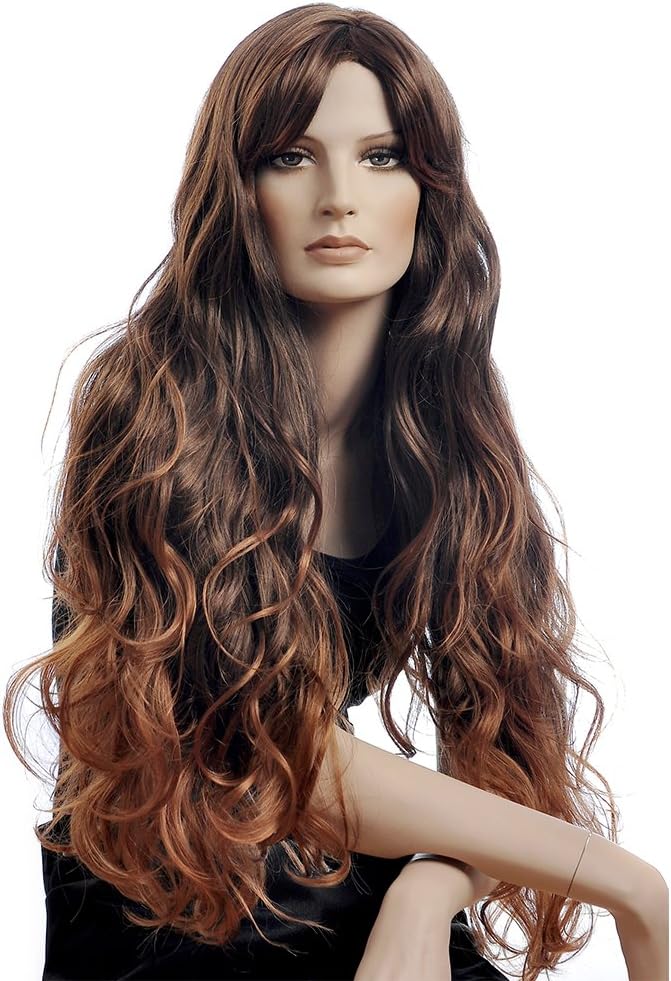 Super Long Brown Hair Wigs for Women Hair Weaves Wigs with Bangs Synthtic Women Wigs Sexy Wigs D3511