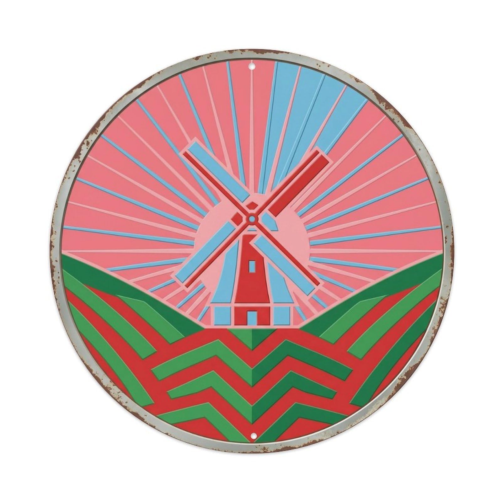 Amsterdam Radiant Windmill Travel Metal Tin Sign Plaque Wall Decor for Cafe, Club, Garden Round Metal Poster 8x8Inch