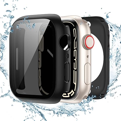 Tensea Funda protectora de pantalla impermeable 2 en 1 para Apple Watch, serie SE 6, 5, 4, 1.575 pulgadas, iWatch PC, película de vidrio templado de
