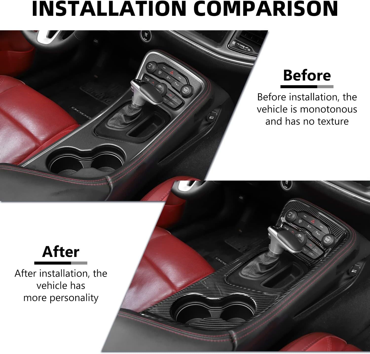 for Challenger Carbon Fiber Center Console Gear Shift Panel Trim Frame Cup Holder Cover for Dodge Challenger 2015-2022